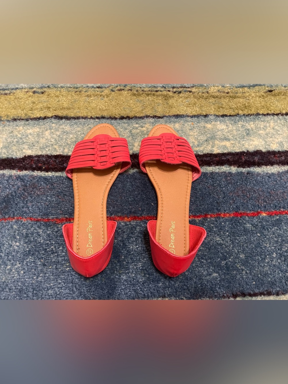 Dream Pairs Women's Coral Red Woven Slide Sandals